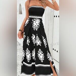 SHEIN Holiday Vintage Style Women Printed Strapless Jumpsuit, Large